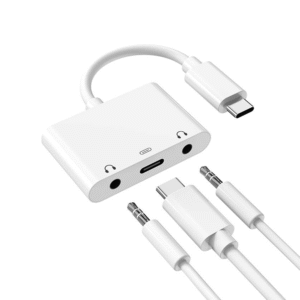 1 USB C to Dual 3.5mm AUX Headphone TRRS Jack Adapter with Charging, Type C Earphone Audio Splitter Converter, Compatible for Samsung, iPad Pro, Google Pixel, HTC, Huawei etc (Dual AUX)